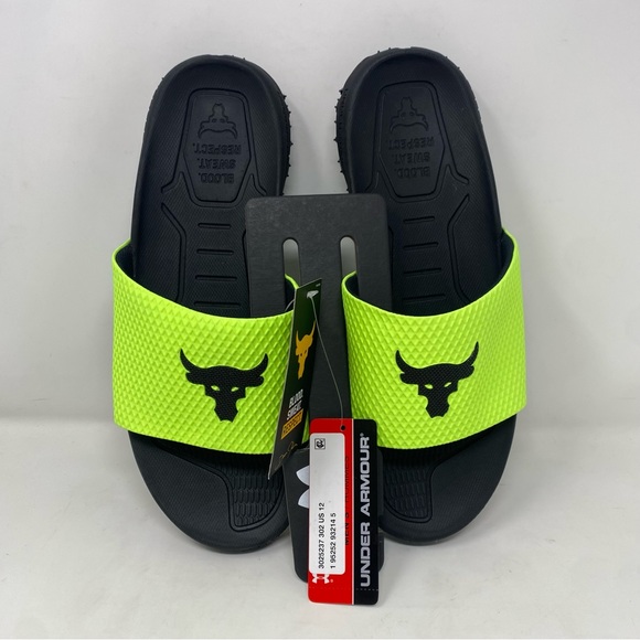 Under Armour Project Rock Slides Mens 12 Michelin Charged Cushioning Lime Green - Picture 7 of 9